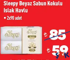 SLEEPY BEYAZ SABUN KOKULU ISLAK HAVLU 2X90 ADET